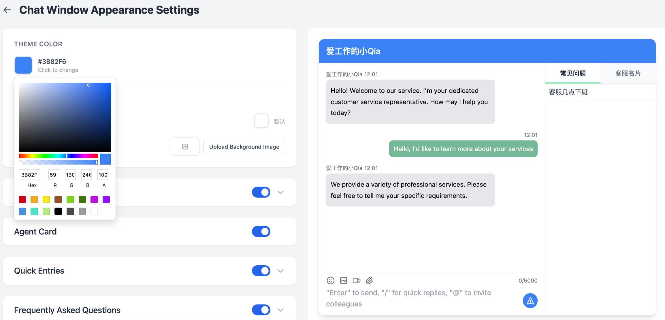 Theme color picker and preview effect