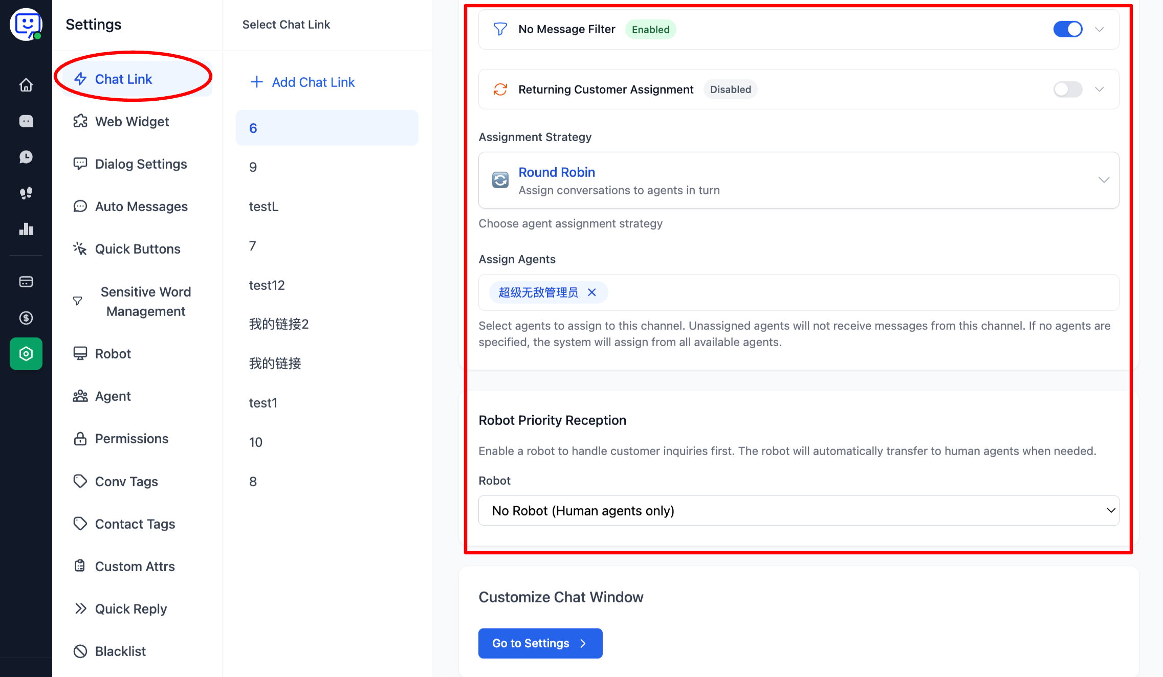 Chat link configuration overview