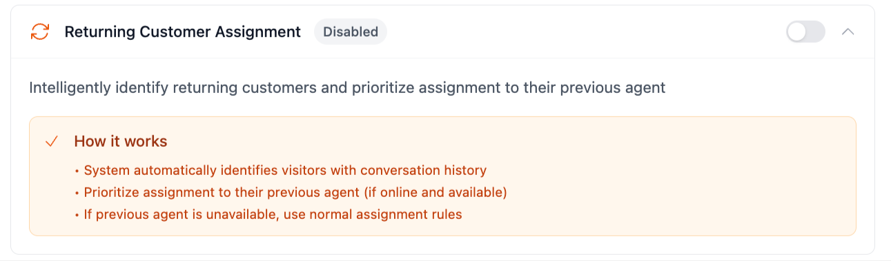 Returning visitor assignment toggle