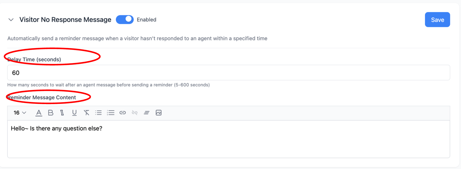 Visitor no-response auto message settings