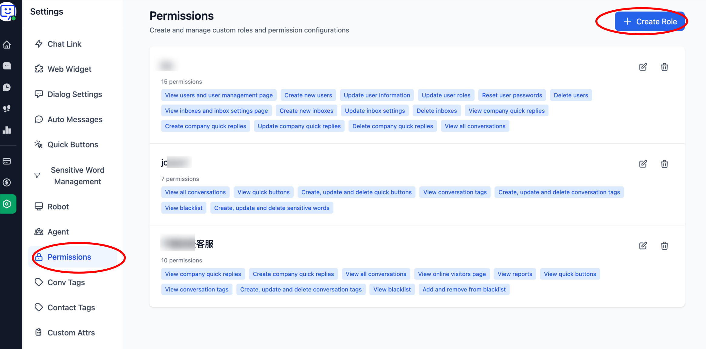 Permission management page - create role entry
